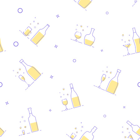 Seamless pattern with cocktails. White background with  drinks icons.   Template for holiday design, party event, package. Vector illustration. のイラスト素材