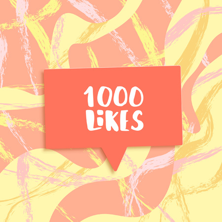 1000 likes thank you pbanner with color background.  Greeting card with red speech bubble for social networks. Template for social media channel. Vector illustration.のイラスト素材