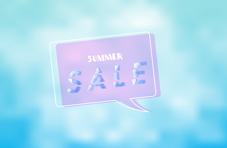 Summer Sale card with speech bubble and sliced trendy text. Template for ad with bright decoration. Vector illustration.のイラスト素材