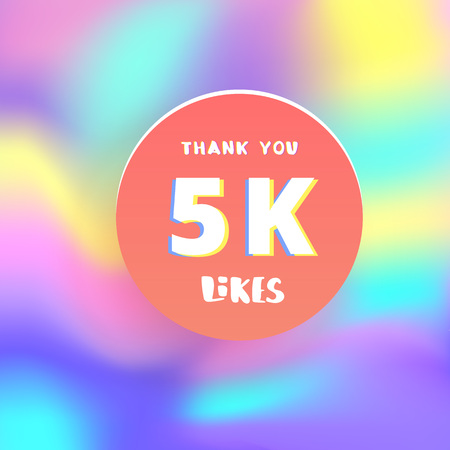 5K likes thank you post.  Greeting card with red round button for social networks. Template for social media post for blog. Vector illustration.のイラスト素材