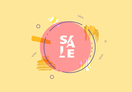 Sale banner with geometric abstract composition.  Promotion card with sliced trendy text.  Poster for advertising design. Vector illustration.のイラスト素材