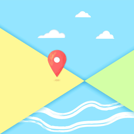Composition with map pointer. Banner with location mark and papercut shapes.  Vector illustration. のイラスト素材