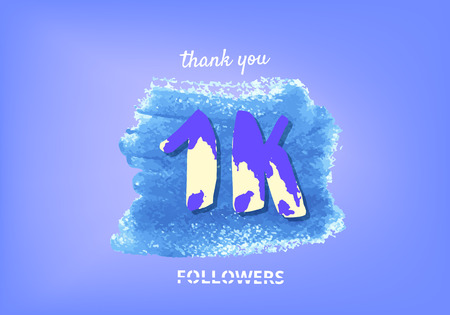 1K followers thank you post with decoration. 1000 subscribers banner with watercolor element. Template for social media networks. Vector illustration.のイラスト素材