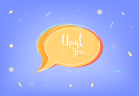  Thank you card with speech bubble.  Banner with handwritten lettering and decoration elements. Vector illustration.のイラスト素材