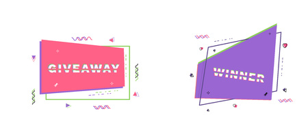 Giveaway and Winner geometric banners set isolated on white background. Sliced  lettering. Template for social media. Vector illustration.のイラスト素材