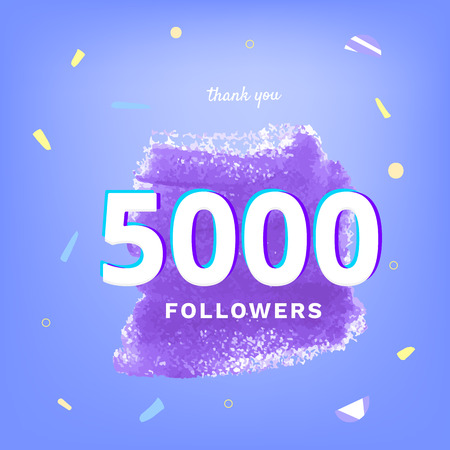 5K followers thank you post with decoration. 5000 subscribers banner. Template for social media networks. Vector illustration.のイラスト素材