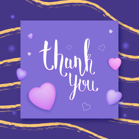  Thank you card.  Square banner with handwritten lettering and decoration elements. Vector illustration.のイラスト素材