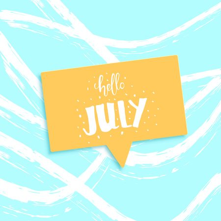 Hello July banner. Handwritten lettering with speech bubble. Vector illustration.のイラスト素材