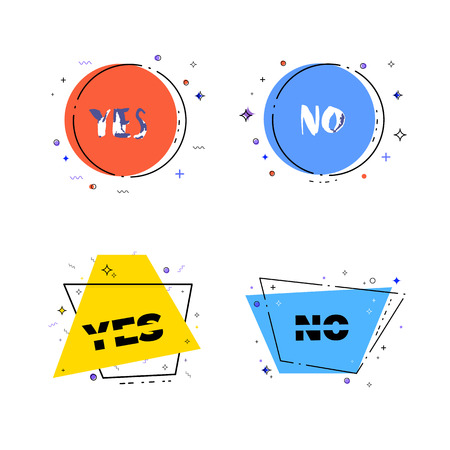 Yes and No words on round and trapezium frames.  Element for graphic design - poster, flyer, brochure, card, tag, sticker, badge. Vector illustration.のイラスト素材