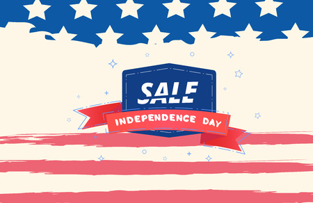 Independence Day Sale horizontal banner. 4 July card. USA National flag elements with text. Template for holiday design. Vector illustration.のイラスト素材