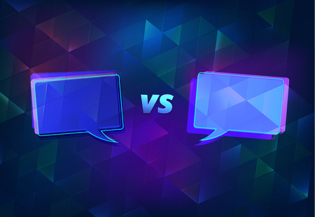 VS horizontal card with speech bubbles.  Versus shine screen template. Vector illustration.のイラスト素材