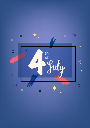 4 July vertical card. Happy Independence Day geometric banner.  Template for holiday design. Vector illustration.のイラスト素材