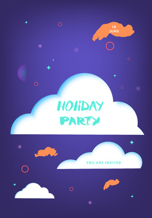 Holiday Party banner. Verticall flyer  with papercut  elements. Card for social media and web.  Vector illustration.のイラスト素材