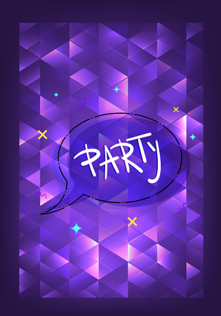 Party banner. Vertical flyer for holiday design with speech bubble and geometric decorative elements. Card for social media invitation.  Vector illustration.のイラスト素材
