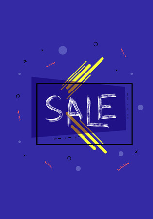 Sale banner with geometric abstract composition. Promotion card with brush text. Vertical poster for advertising design. Vector illustration.のイラスト素材