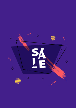 Sale banner with geometric abstract decoration. Dark promotion card with text. Vertical poster for advertising design. Vector illustration.のイラスト素材