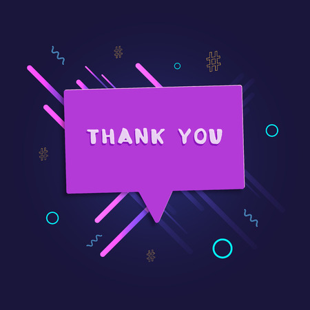 Thank you card with speech bubble.  Banner with handwritten lettering and abstract geometric decoration elements. Vector illustration.のイラスト素材