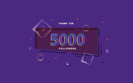 5K followers thank you post with decoration. 5000 subscribers  banner with linear badge. Greeting card for social networks. Vector illustration.のイラスト素材