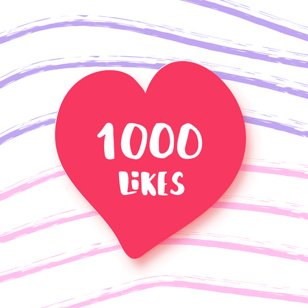 1000 likes  banner with heart shape on lines background. Celebration 1k like card for social networks. Template for social media post. Vector illustration.のイラスト素材