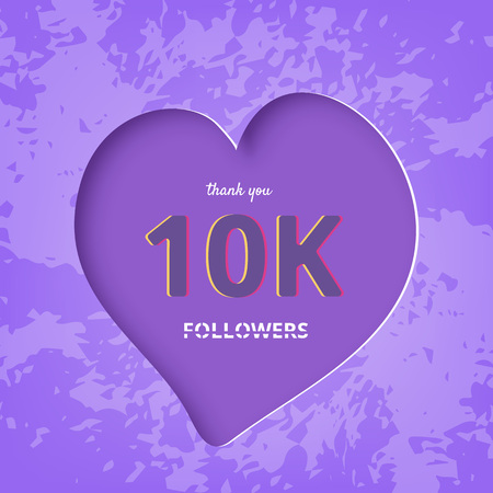 10K followers thank you post with heart shape and textured decoration background. 10000 subscribers celebration banner. Greeting card for social networks. Vector illustration.のイラスト素材