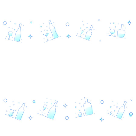 Template with alcoholic drinks glasses and bottles. Vector illustration.のイラスト素材