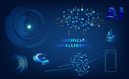 Artificial Intelligence set Banner with elements of decoration. AI concept. Vector illustration.のイラスト素材
