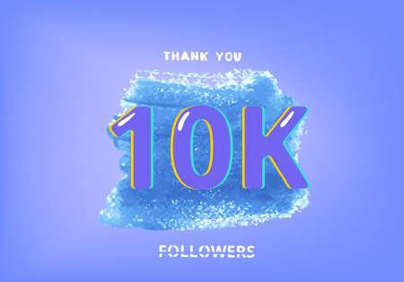 10K followers thank you post with decoration. 10000 subscribers banner with watercolor shape. Template for social media networks. Vector illustration.のイラスト素材