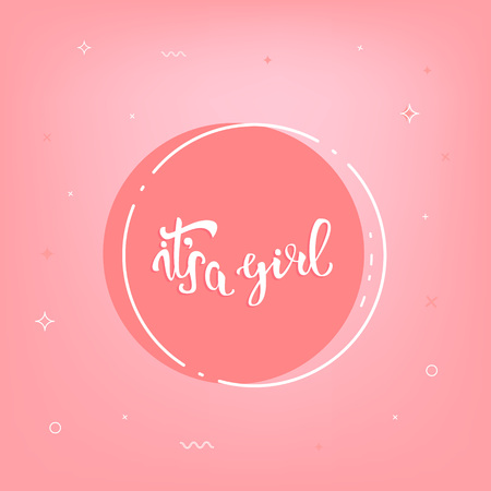 It's a girl baby shower invitation template. Handwritten lettering. Vector illustration.のイラスト素材