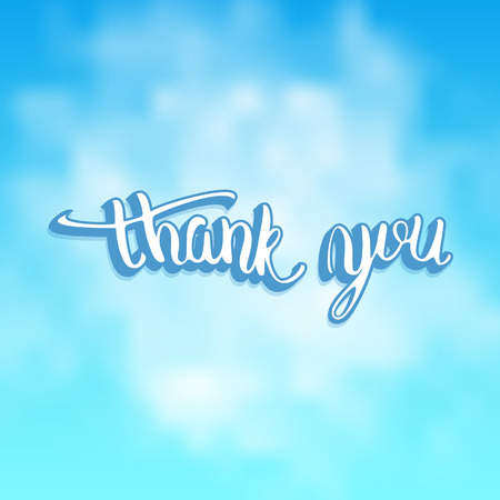 Thank you card. Banner with handwritten lettering. Thank you phrase on sky background. Vector illustration.のイラスト素材