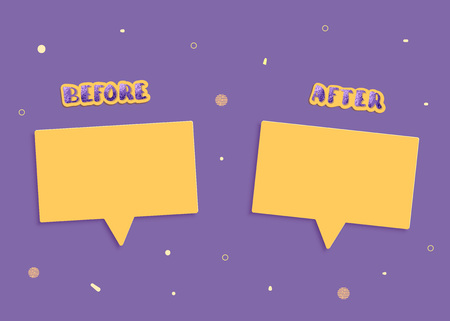 Template before and after background. Comparison card with speech bubble and decoration. Vector illustration.のイラスト素材