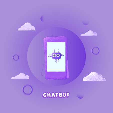 Chat bot concept. Virtual assistance elements.  Chatbot sticker with phone and decorative background. Vector illustration.のイラスト素材