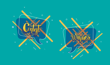 Contest and Winner card with speech bubble for social media network. Set of handwritten stickers...