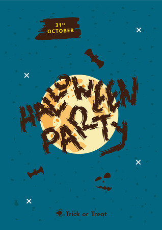 Halloween Party poster with moon silhouette and decoration. Happy Halloween flyer. Template for holiday design. Vector illustration.のイラスト素材
