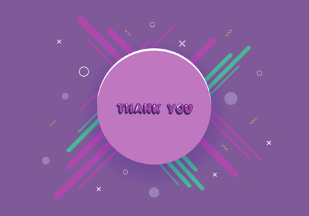 Thank you card. Banner with handwritten lettering, round button and abstract geometric decoration elements. Thank you phrase. Vector illustration.のイラスト素材