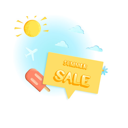 Summer Sale card with speech bubble isolated. Template for ad with bright decoration. Vector illustration.のイラスト素材