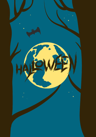 Halloween poster with moon decoration. Happy Halloween dark vertical card. Template for holiday design. Vector illustration.のイラスト素材