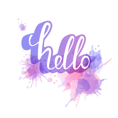 Hello word. Handwritten lettering with watercolor texture. Element for banner, poster, social media networks. Vector illustration.のイラスト素材