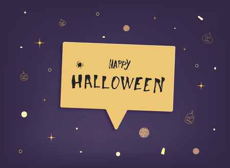 Happy Halloween handwritten dry brush lettering with speech bubble on dark background.  Vector illustration.のイラスト素材
