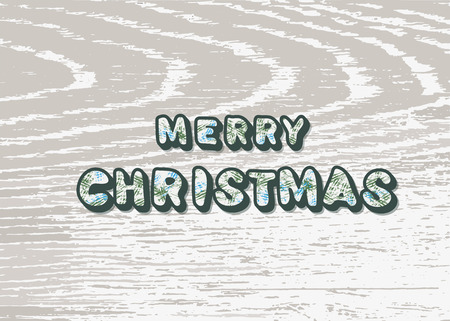 Merry Christmas inscription on wood background. Handwritten  lettering for holiday design. Vector illustration.のイラスト素材