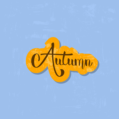 Autumn word badge. Handwritten lettering with textured effect. Element for season design. Vector illustration.のイラスト素材