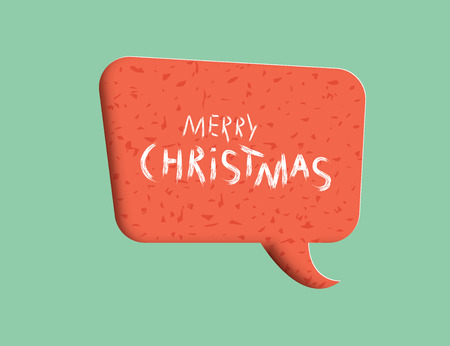 Merry Christmas brush handwritten lettering with textured speech bubble. Creative text with decoration for holiday design cards and banners. Vector illustration.のイラスト素材
