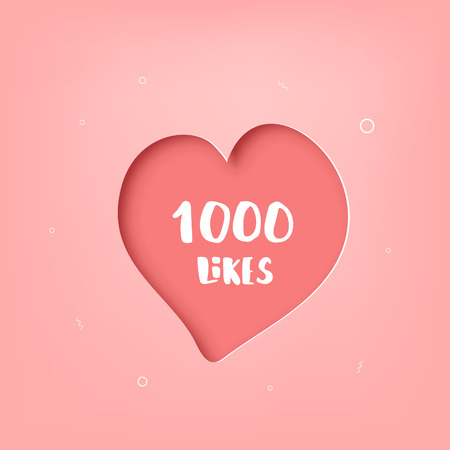 1000 likes  banner with heart shape. Celebration 1k like card for social networks. Template for social media post. Vector illustration.のイラスト素材