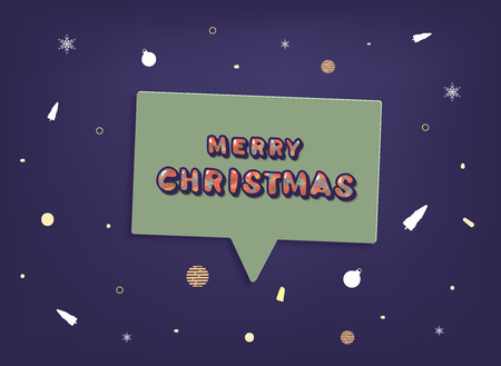 Merry Christmas inscription with speech bubble and darl background. Handwritten  lettering for holiday design. Vector illustration.のイラスト素材