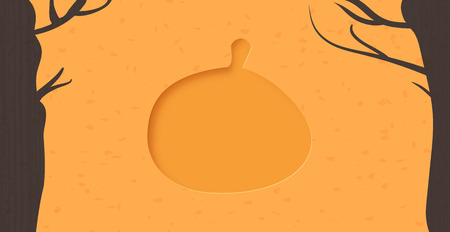 Pumpkin paper cut shape and trees frame. Template for holiday design. Vector illustration.のイラスト素材