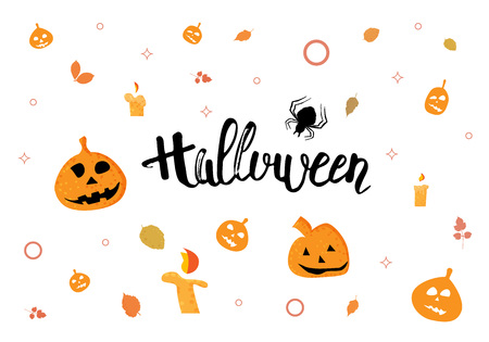 Halloween handwritten dry brush lettering with decoration. isolated. Slogan and elements for holiday design. Inscription with decoration for poster, card flyer, social media.  Vector illustration.のイラスト素材