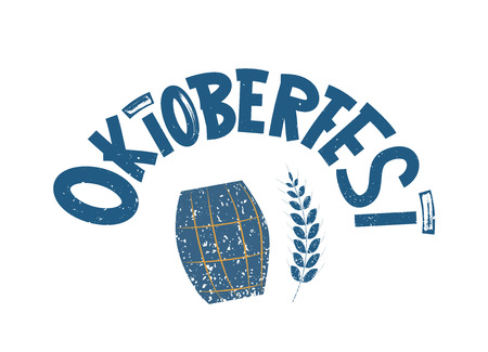Oktoberfest lettering composition. Handwritten grunge drybrush textured text with holiday decotration. Vector illustration.のイラスト素材