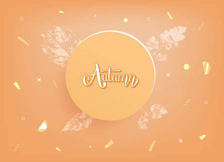 Autumn banner. Handwritten lettering with round badge and decoration. Template for season design. Vector illustration.のイラスト素材