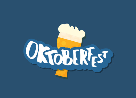 Oktoberfest lettering composition. Handwritten text with  beer mug decoration. Vector illustration.のイラスト素材