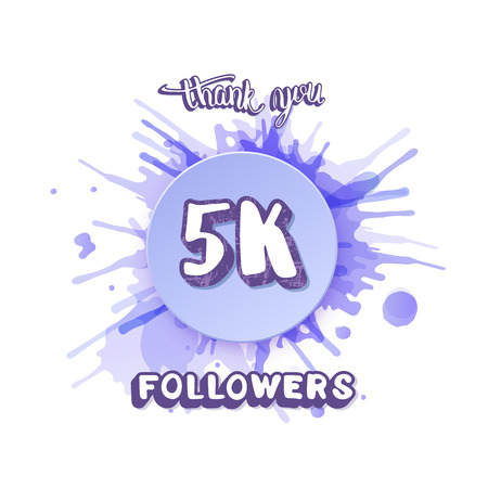 5k followers thank you social media template. Banner for internet networks with watercolor splash. Vector illustration.のイラスト素材
