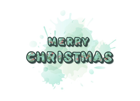 Merry Christmas inscription. Handwritten  lettering with watercolor splash blot for holiday design. Vector illustration.のイラスト素材